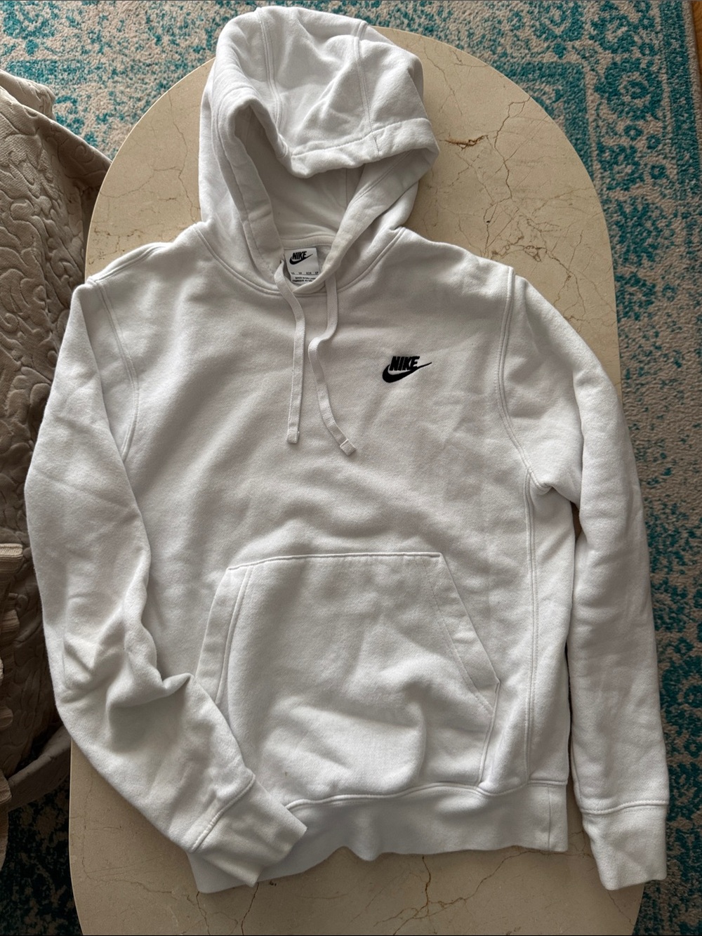 Nike White Hoodie with Black Nike Swoosh Logo